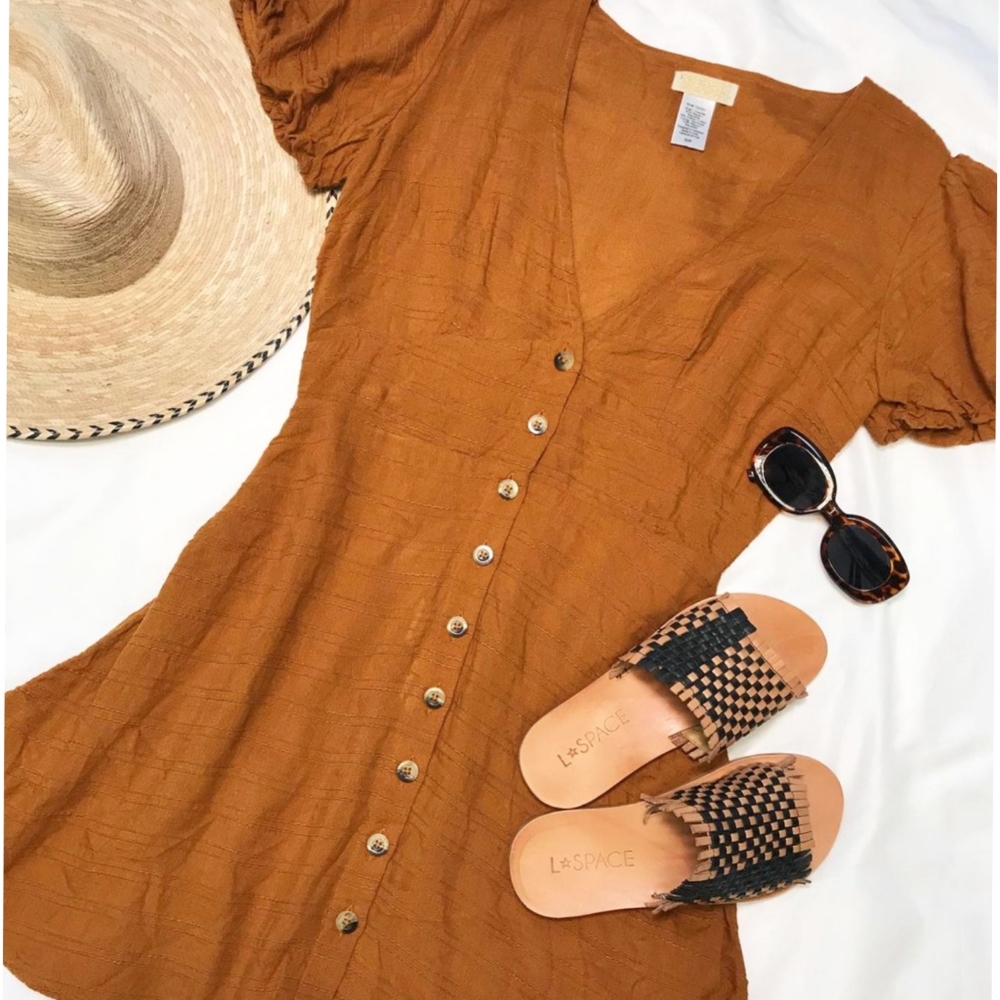 L*Space Tortoise Button Mini Dress in Textured Hazelnut NWT